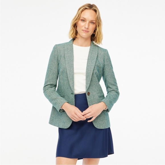 NWT J Crew Herringbone Wool Blend Holland Blazer Plus Size 24W Green One Button - Picture 1 of 12